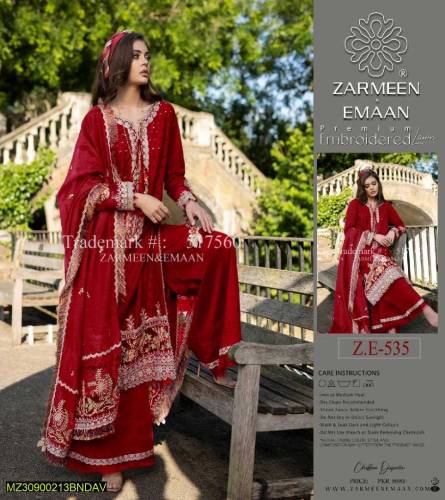 3Pcs Unstitched Lawn Embroidered Suits