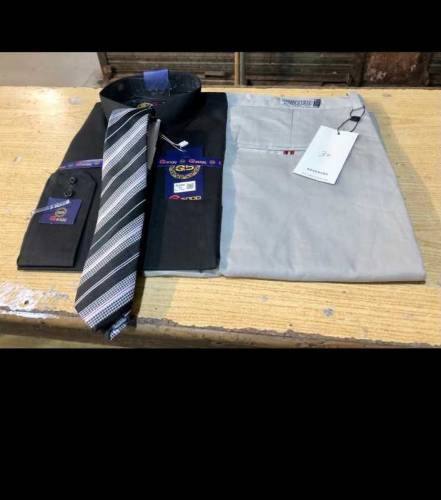 mens pents shirt with contrast tie 