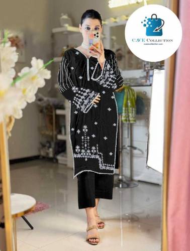 Lace Work On Neck,Sleeves,Border With Embroidered Shirt,Trouser 2Pcs