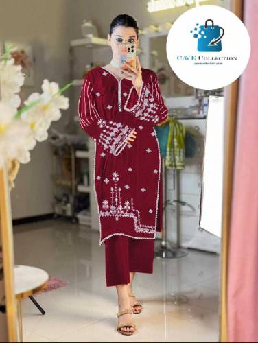 Lace Work On Neck,Sleeves,Border With Embroidered Shirt,Trouser 2Pcs