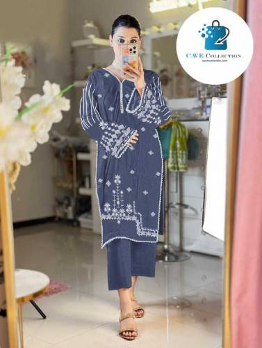 Lace Work On Neck,Sleeves,Border With Embroidered Shirt,Trouser 2Pcs