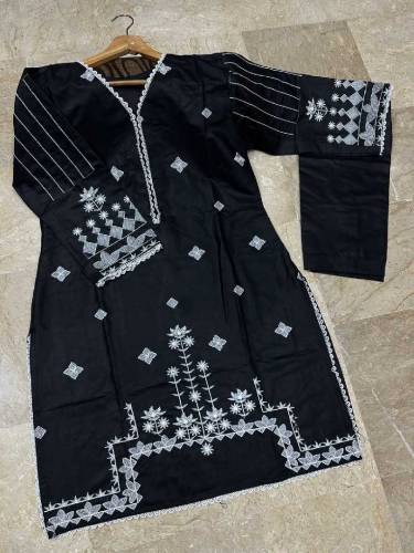 Lace Work On Neck,Sleeves,Border With Embroidered Shirt,Trouser 2Pcs