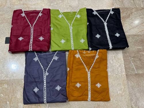 Lace Work On Neck,Sleeves,Border With Embroidered Shirt,Trouser 2Pcs