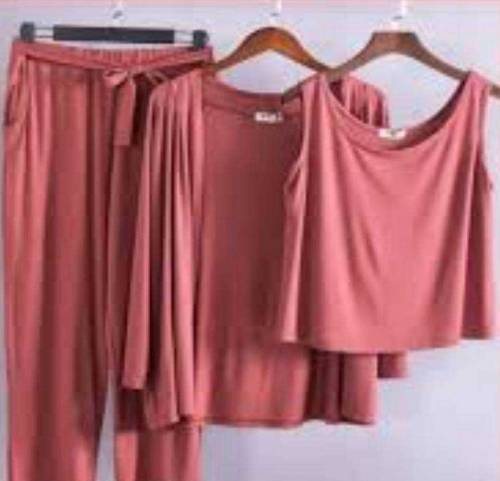3 Pcs Women's Stitched Jersey Plain Sleepwear 