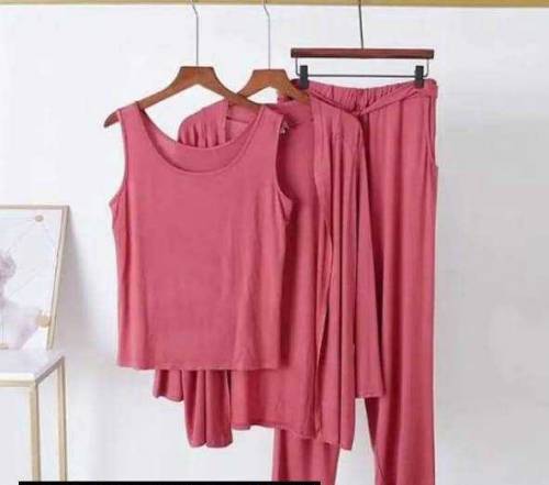 3 Pcs Women's Stitched Jersey Plain Sleepwear 