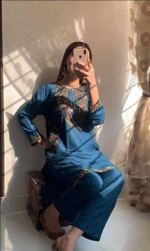 2 pcs womens stitched LinenEmbrpidered suit