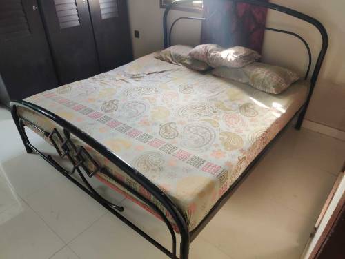 iron double bed with mattress 