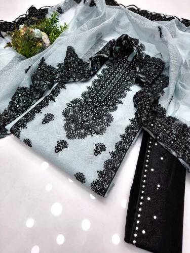 Khaddi Net 3pc Embroidered Suit 