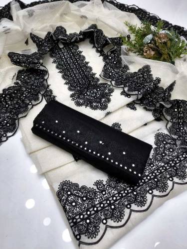 Khaddi Net 3pc Embroidered Suit 