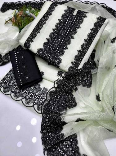 Khaddi Net 3pc Embroidered Suit 