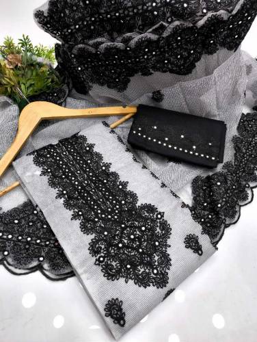 Khaddi Net 3pc Embroidered Suit 