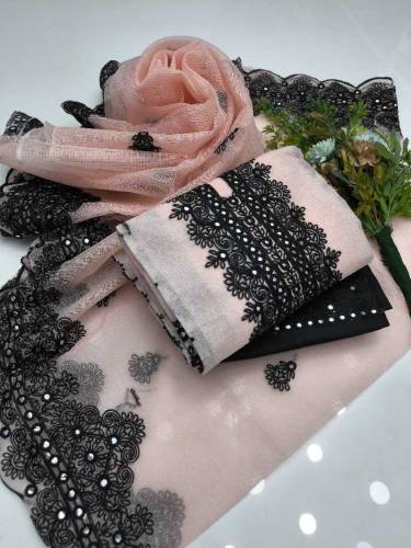 Khaddi Net 3pc Embroidered Suit 