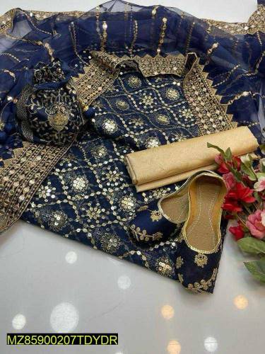 5 pcs woman's unstitched organza Embroidered suit 