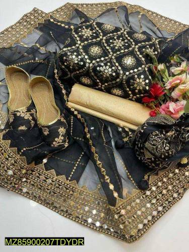 5 pcs woman's unstitched organza Embroidered suit 