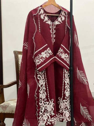 KARANDI NET EMBROIDERED 3PCS SUIT