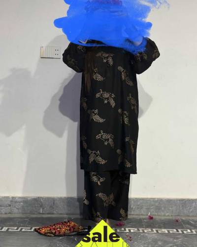2 Pcs Women's stitched Linen printed suit