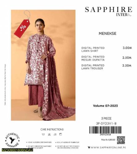 3Pcs Unstitched Lawn Printed Suits 
