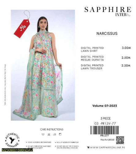3Pcs Unstitched Lawn Printed Suits 