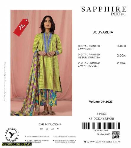 3Pcs Unstitched Lawn Printed Suits 