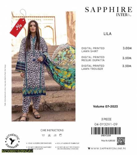 3Pcs Unstitched Lawn Printed Suits 