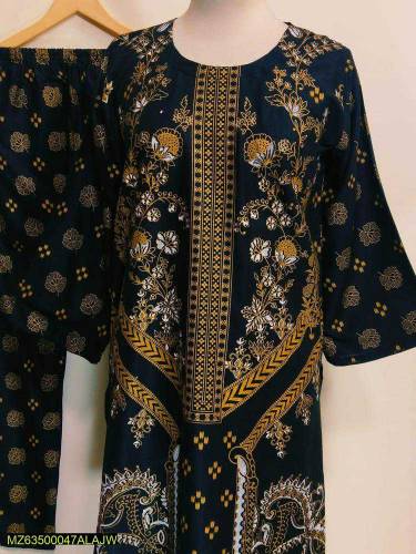 2 Pcs Women's Stitched Lawn Printed Shirt And Trouser