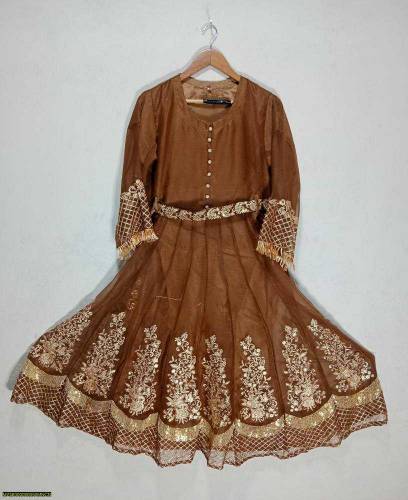 3 pcs woman's stitched chiffon Embroidered Maxi