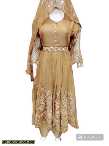 3 pcs woman's stitched chiffon Embroidered Maxi