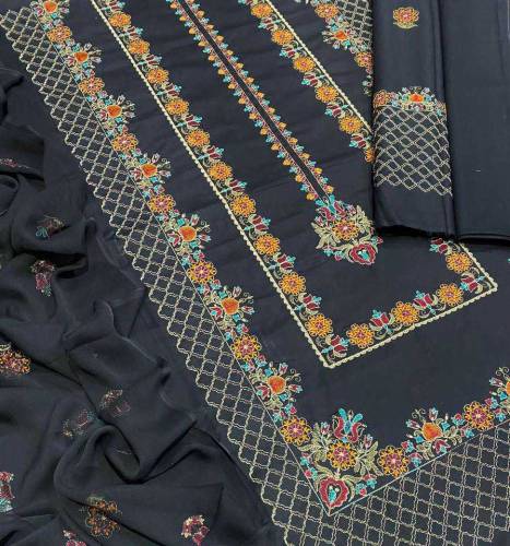 3pcs women's unstiched lawn embroidered suit
