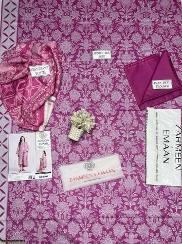 3PC Zarmeen Emaan Printed unstitched lawn suit
