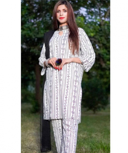 2 pcs stitched women linen printed suit
