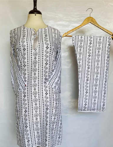 2 pcs stitched women linen printed suit
