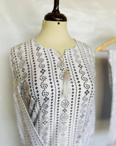 2 pcs stitched women linen printed suit