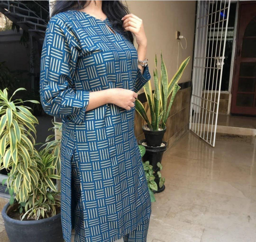 2 pcs stitched women linen printed suit