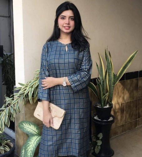 2 pcs stitched women linen printed suit