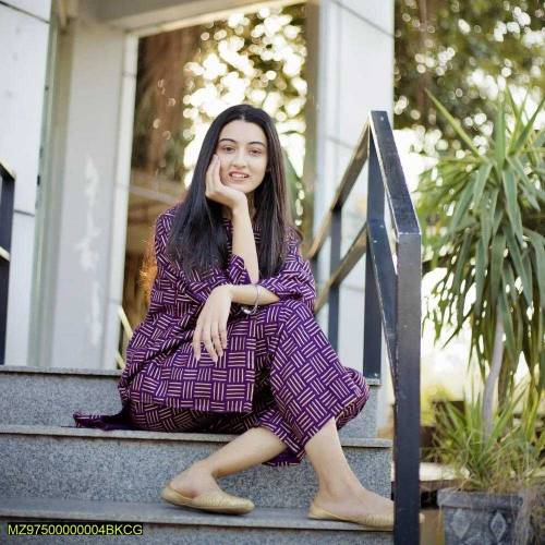 2 pcs stitched women linen printed suit
