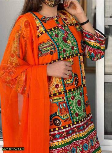 3Pc Women's Unstitched Lawn Printed Suit