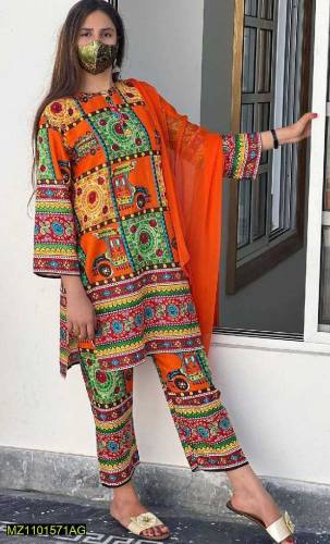 3Pc Women's Unstitched Lawn Printed Suit
