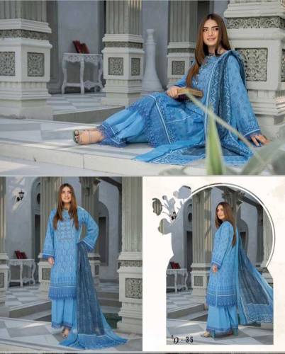 Luxury Embroided Lawn With malmal Duppata / Summer Collection /