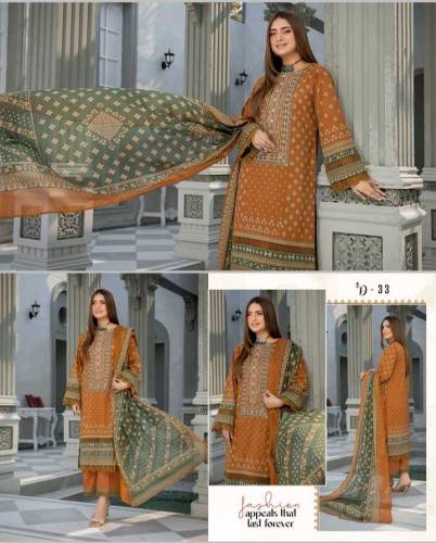 Luxury Embroided Lawn With malmal Duppata / Summer Collection /