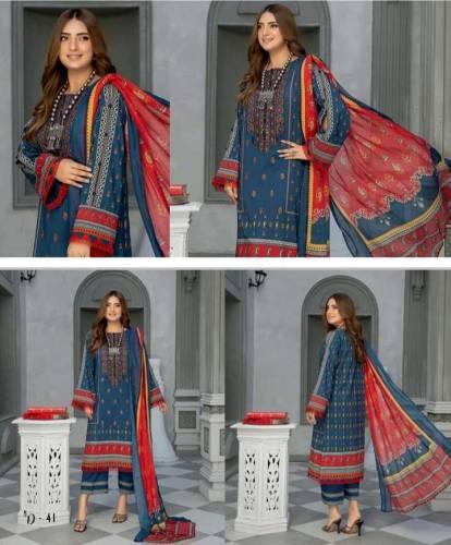 Luxury Embroided Lawn With malmal Duppata / Summer Collection /