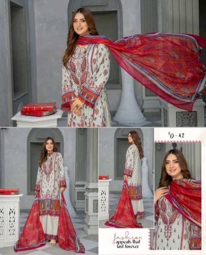 Luxury Embroided Lawn With malmal Duppata / Summer Collection /