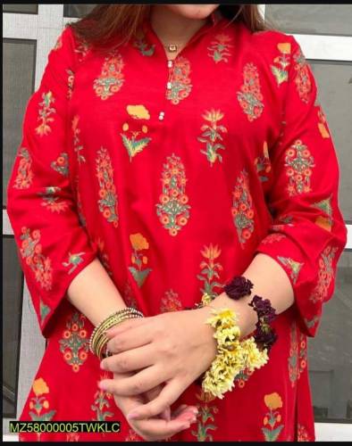 2 psc women stiched Linen Printed  suit