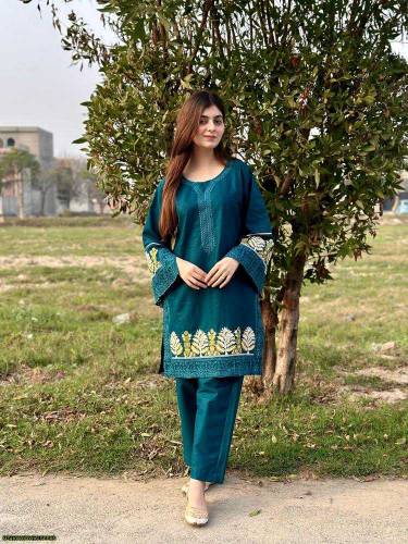 2 pcs woman's stitched cotton Embroidered shirt and  Trouser