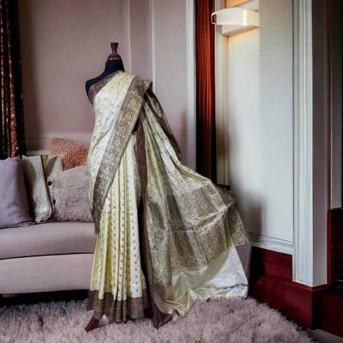 Banarsi Seemi Kattan Silk Saree Unstitched With Blouse