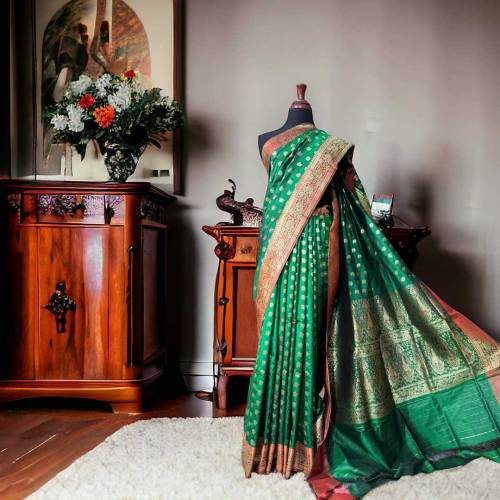 Banarsi Seemi Kattan Silk Saree Unstitched With Blouse