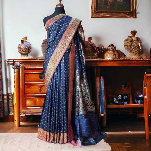 Banarsi Seemi Kattan Silk Saree Unstitched With Blouse