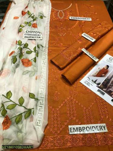 3pcs embroidery lawn unstich suit