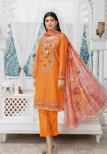 3 PCs Safwa Women Lawn Embroidery Stitched Suit 