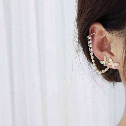 Butterfly metal chain tassel stud earring 