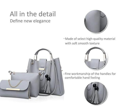 3 Pcs Women's PU Leather Handbag Brown